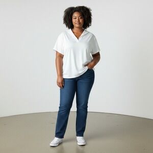 J. Jill Pure Jill White Cotton Notched V-Neck Cuffed Sleeve Top 2X KTP295321